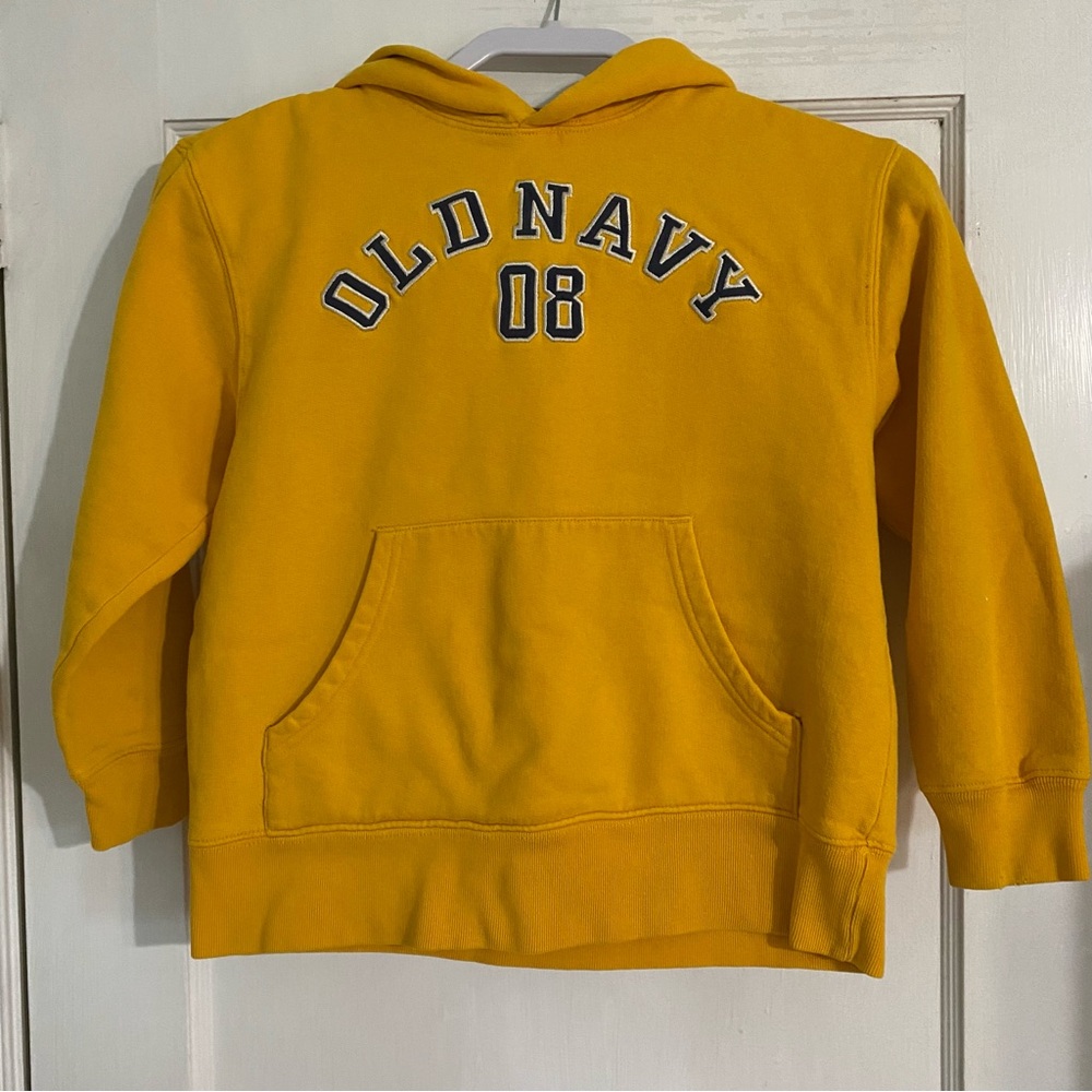 Kids Old Navy Yellow Pullover Hoodie Sweatshirt Size 7 Embroidered Logo Y2K